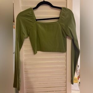 Olive Green Women's Cropped Long Sleeve Top